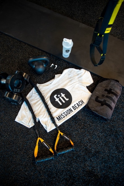 fit mission beach shirt with workout gear