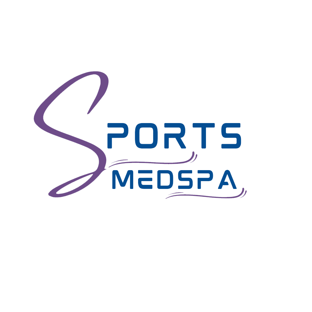 Logo of Sports MedSpa with the word "Sports" in blue and "MedSpa" in purple. A stylized 'S' is integrated with the word "Sports.