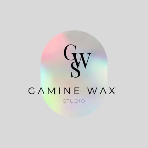 Logo of Gamine Wax Studio featuring overlapping "GWS" letters above the studio name. The background is a soft, multicolored gradient.