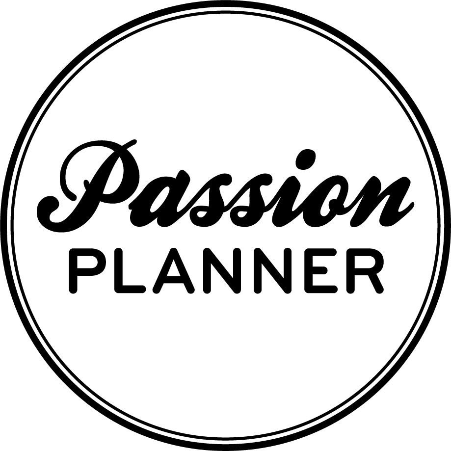 Black circular Passion Planner logo with the words "Passion Planner" in cursive and block letters respectively inside the circle.