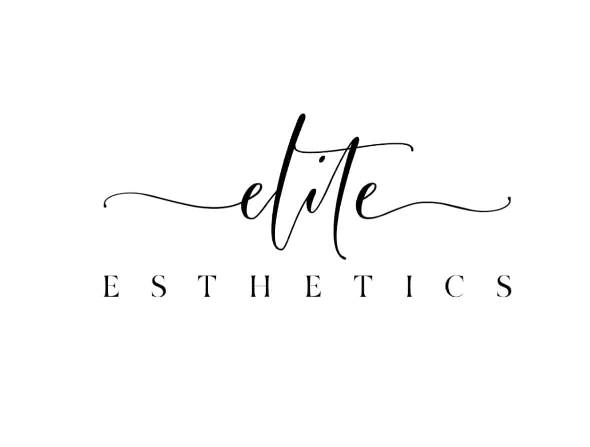 Elegant logo with the words "elite esthetics" in a combination of cursive and printed fonts on a white background.