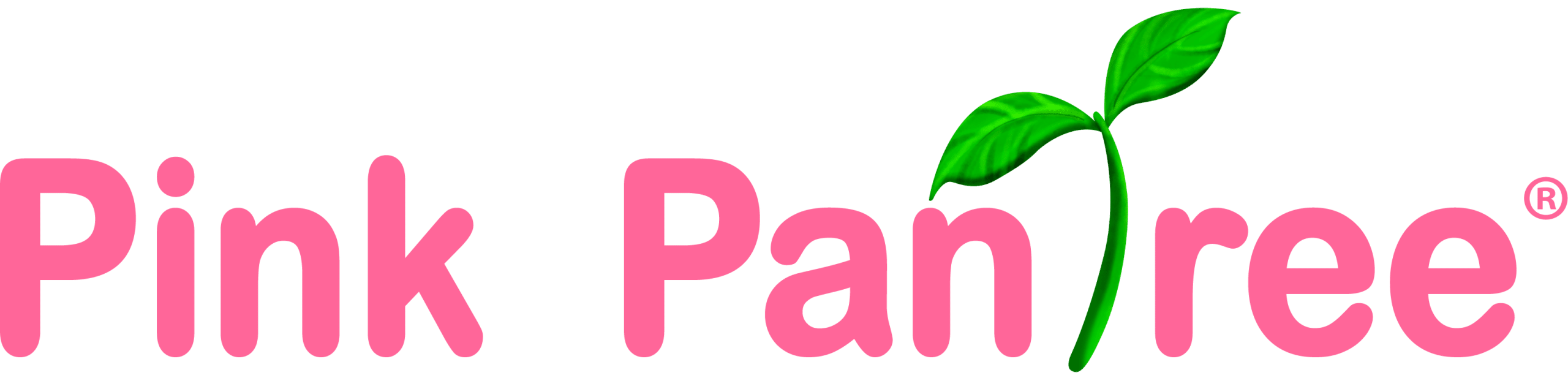 The image shows the logo "Pink Pantree" with a small green plant forming the letter "t.